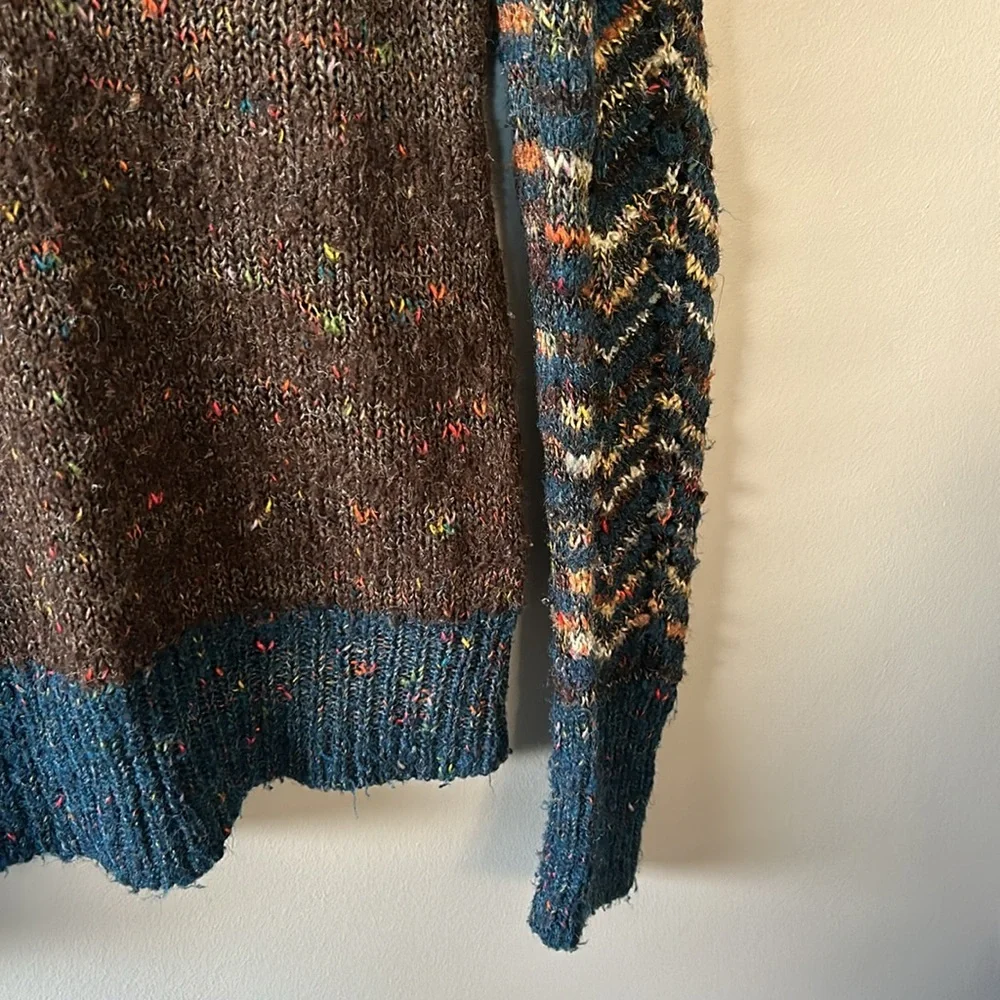 BKE Multicolor Loose Knit Deep V-Neck Henley Sweater Sz‎ L